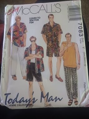 Easy McCall's Men's Casual Hawaiian & Tank Pattern - Multi Combinations. S,M,L